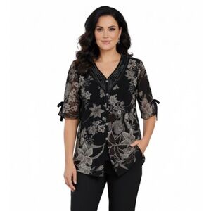 APPOINTMENTS Floral Twinset Overlay Blouse, Women’s L, Black Grey White
